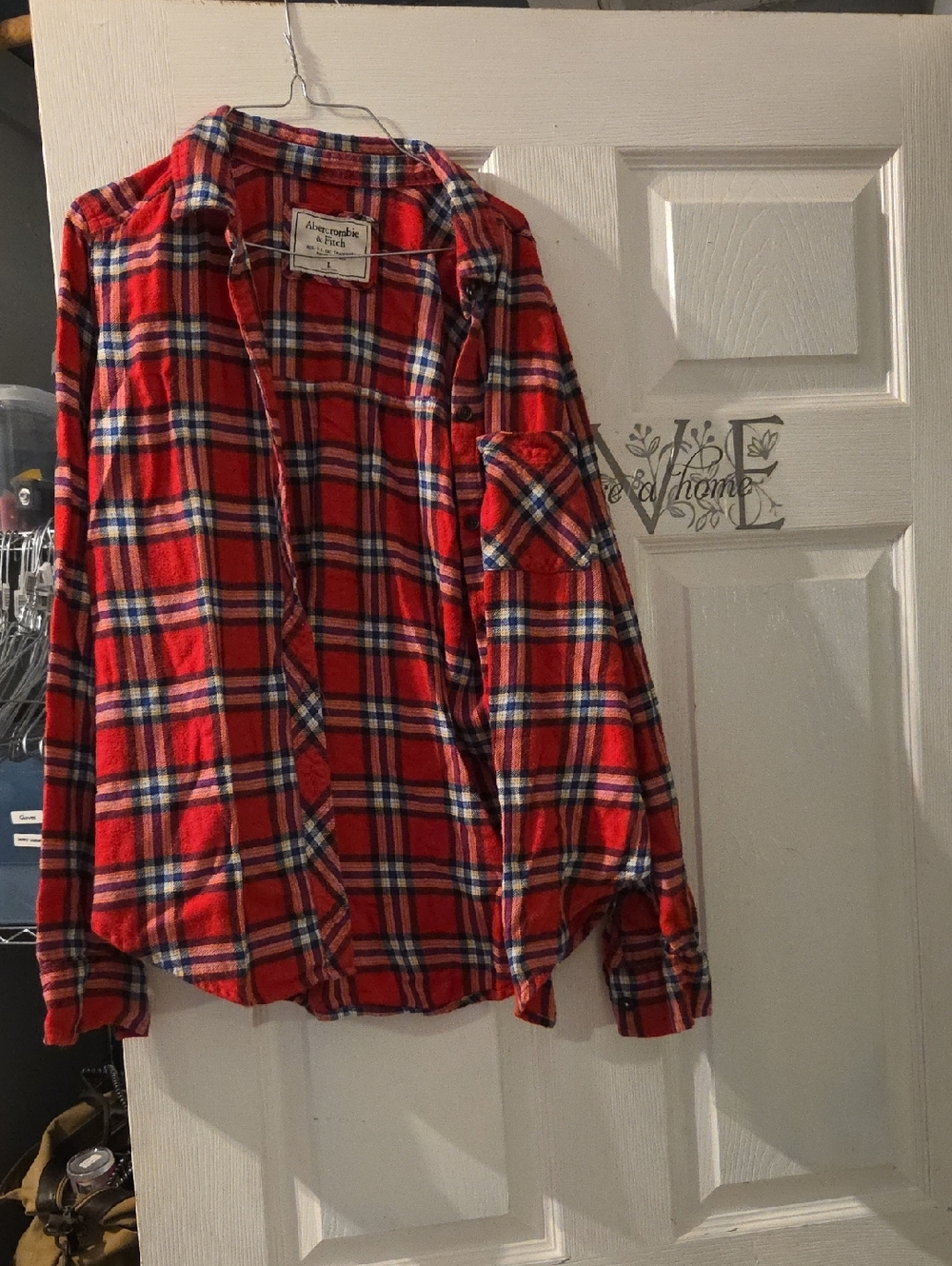 Abercrombie & Fitch Red and Navy Plaid Flannel Shirt